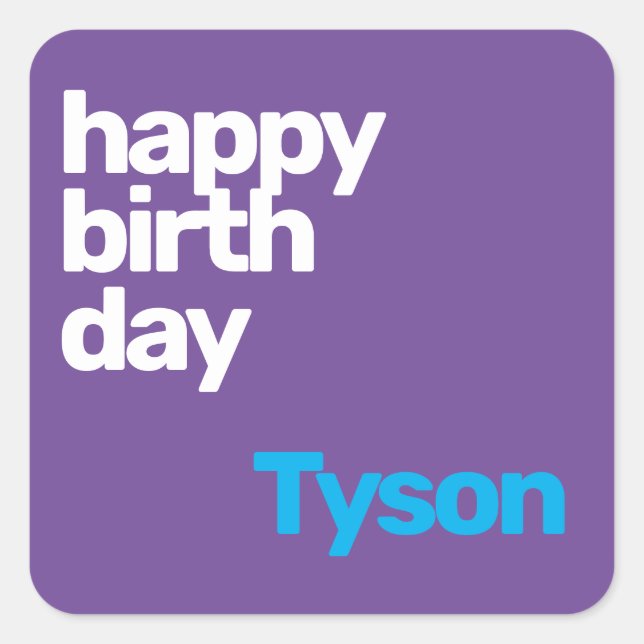 Adesivo Quadrado Parceiro feliz aniversário com valor mínimo roxo (Frente)