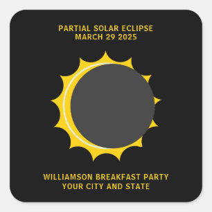 Adesivo Quadrado Parcial Solar Eclipse março de 2025 Personalizado