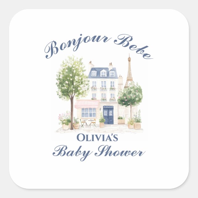 Adesivo Quadrado Paris Baby Shower Parisian Cafe Tea Party (Frente)
