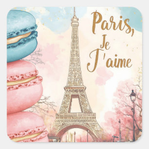 Adesivo Quadrado Paris, Je T'aime - Torre Eiffel com Macarons