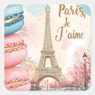 Adesivo Quadrado Paris, Je T'aime - Torre Eiffel com Macarons