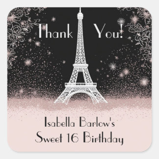 Adesivo Quadrado Parisian Night Eiffel Tower Glitter Ombre Sweet 16