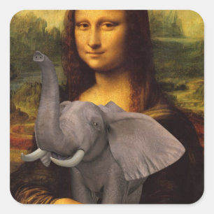 Adesivo Quadrado Paródia da Mona Lisa com Elefante