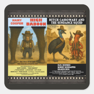 Adesivo Quadrado Paródia de Cartaz de Filme de Animal Ocidental