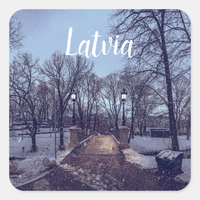 Adesivo Quadrado Parque da cidade de neve de inverno à noite (Frente)