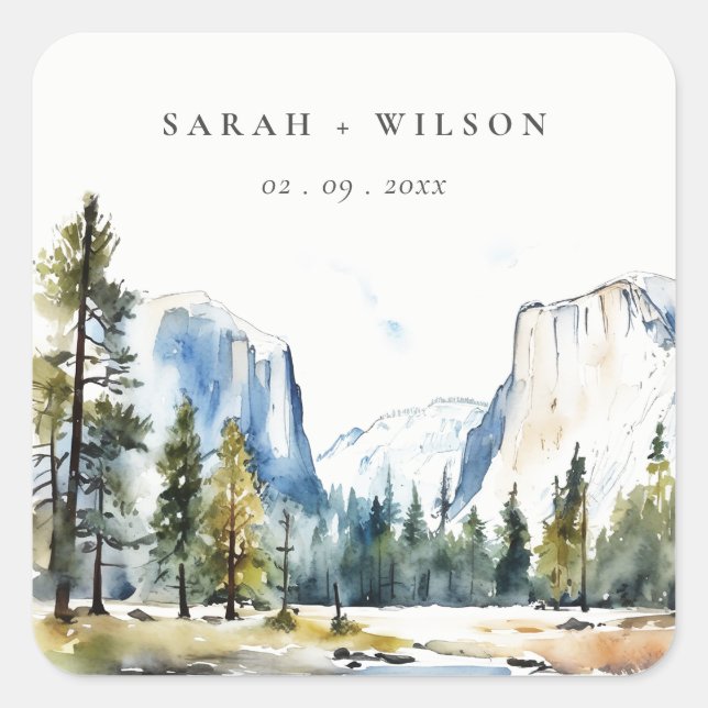 Adesivo Quadrado Parque Nacional Chic Yosemite CA Watercolor Casame (Frente)