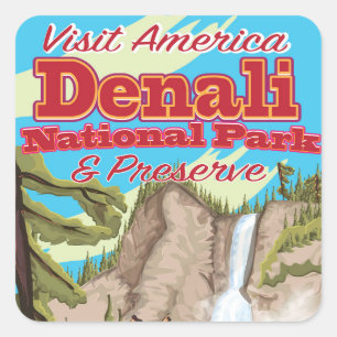 Adesivo Quadrado Parque nacional de Denali e poster de viagens da