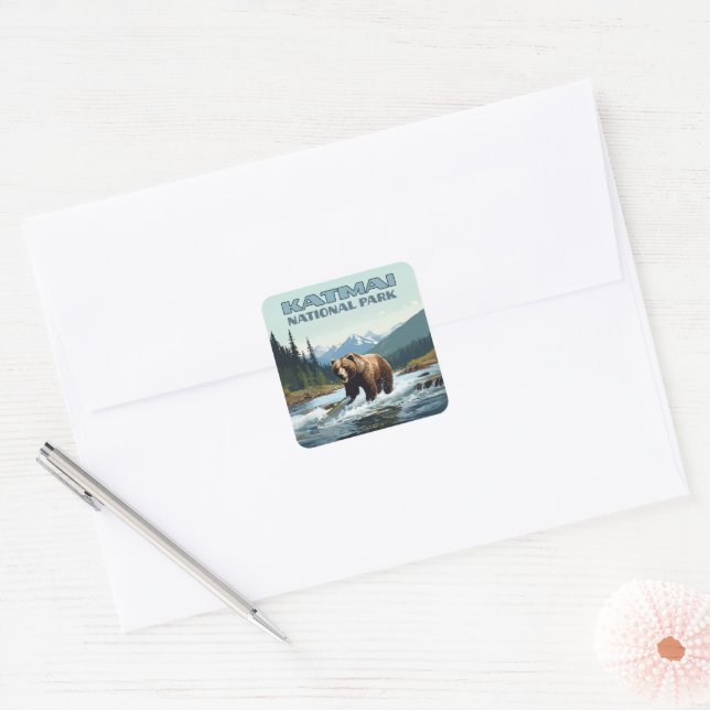 Adesivo Quadrado Parque Nacional de Katmai - Alaska Bear Brooks Riv (Envelope)