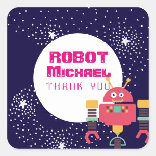 Adesivo Quadrado Parte ROBOT fornece Loucos de estrelas cor-de-rosa