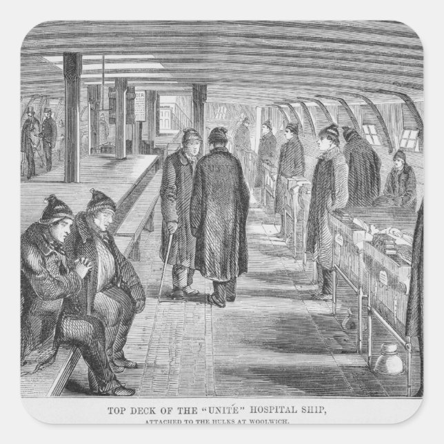 Adesivo Quadrado Parte superior do navio hospitalar "Unite" anexado (Frente)