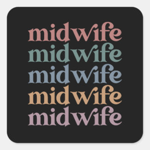 Adesivo Quadrado Parteira Retro Vintage Midwifery Gift