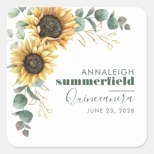 Adesivo Quadrado Partido 15 de Sunflower Floral Eucalyptus Quincean (Frente)