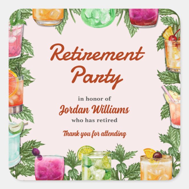 Adesivo Quadrado Partido Cocktail, Retirada de Verão, Retirada de M (Frente)