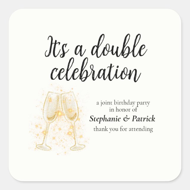 Adesivo Quadrado Partido Conjunta Elegante de Champanhe Dupla Celeb (Frente)