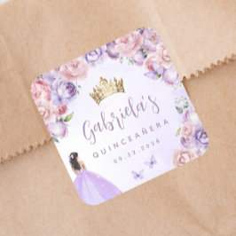 Adesivo Quadrado Partido da Quinceñera Floral com Blush