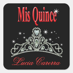 Adesivo Quadrado Partido de Quinceañera da tiara do diamante