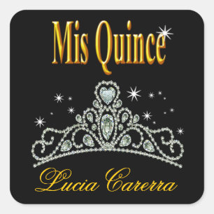 Adesivo Quadrado Partido de Quinceañera da tiara do diamante