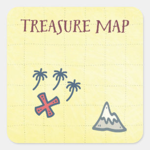 Adesivo Quadrado Partido do pirata do mapa do tesouro