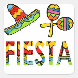 Adesivo Quadrado Partido Fiesta Mexicano Sombrero Maraca Stickers
