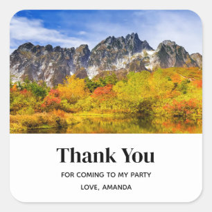 Adesivo Quadrado Partido Floresta Cêntica e Montanhas Obrigado