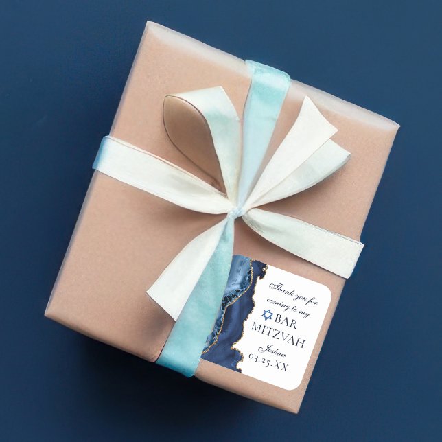 Adesivo Quadrado Partido Mitzvah, Marinho Azul, Bar de Agate Dourad (Criador carregado)