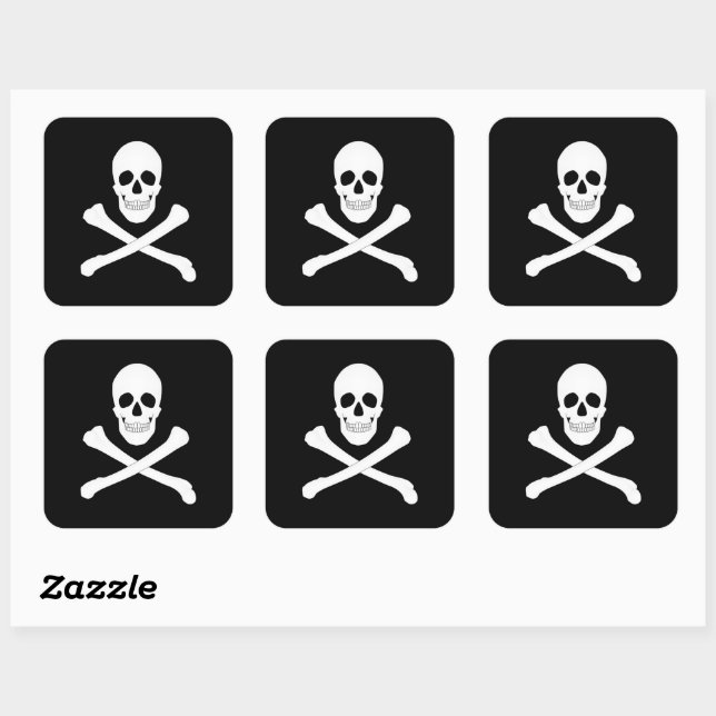 Adesivo Quadrado Partido Pirata (Caveira e Crossbones) (Jolly Roger (Folha)