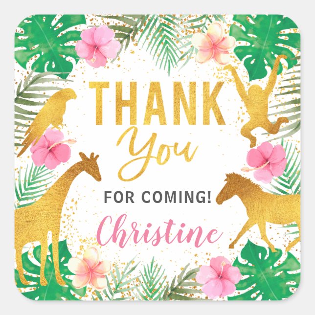 Adesivo Quadrado Partido Safari dos Animais da Selva Floral Rosa (Frente)