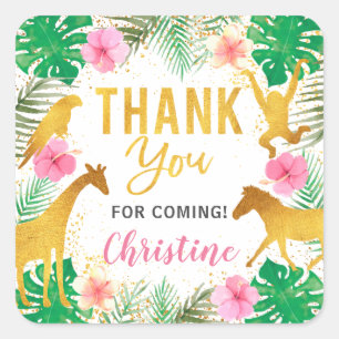 Adesivo Quadrado Partido Safari dos Animais da Selva Floral Rosa