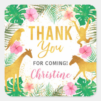 Adesivo Quadrado Partido Safari dos Animais da Selva Floral Rosa