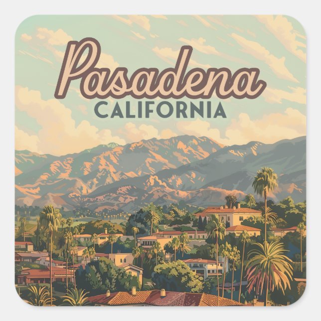 Adesivo Quadrado Pasadena Los Angeles, Montanhas da Califórnia, Vin (Frente)
