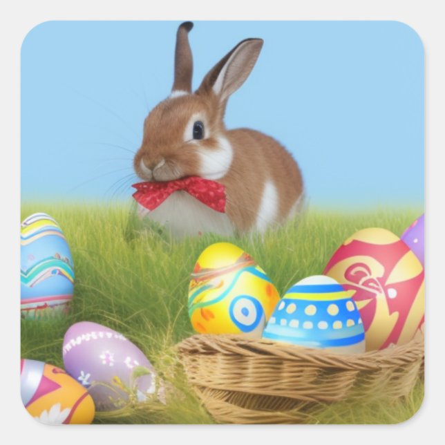 Adesivo Quadrado Páscoa bonita Bunnypara um humor positivo (Frente)
