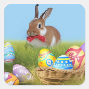 Adesivo Quadrado Páscoa bonita Bunnypara um humor positivo