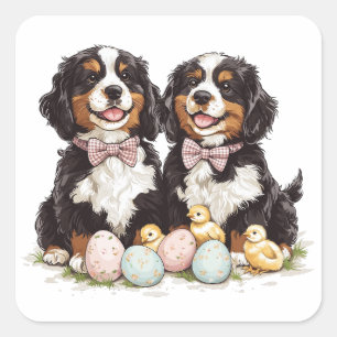 Adesivo Quadrado Páscoa Cães de Montanha Bernese Ovos de Páscoa