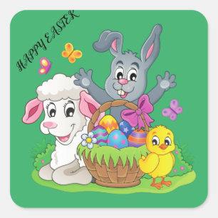 Adesivo Quadrado Páscoa coelho, carneiro e pintinho!