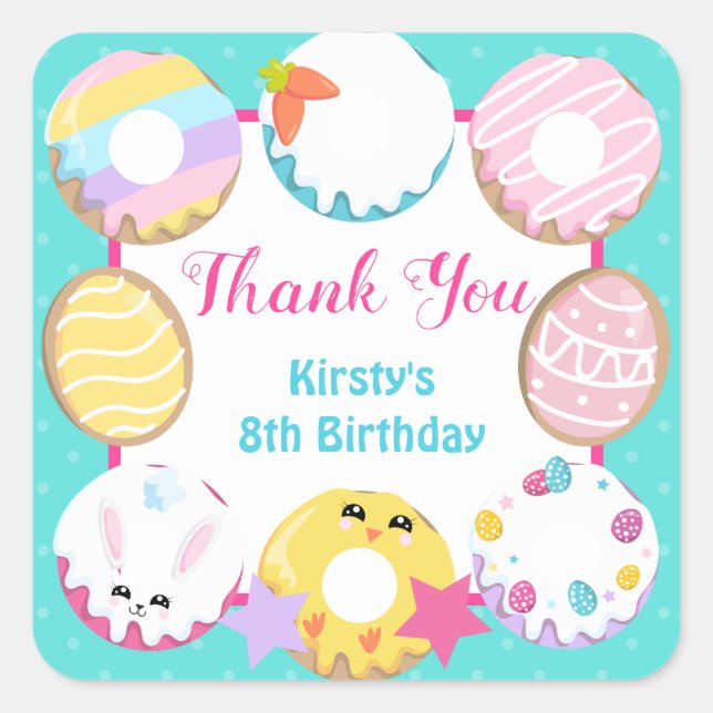 Adesivo Quadrado Páscoa Cookies Rosquinha e Sweets Party (Frente)