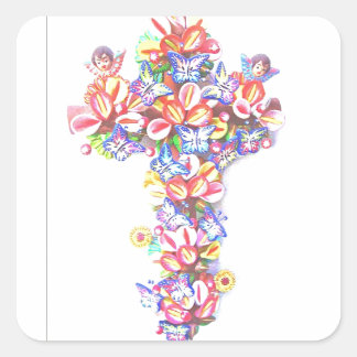 Adesivo Quadrado Páscoa Cross Butterflies Cherubs Tradição Mexicana