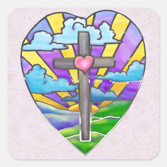 Adesivo Quadrado Páscoa de Arte Popular Católica Sunrise (Frente)