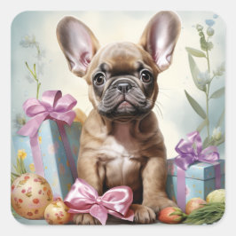 Adesivo Quadrado Páscoa de Buldogue Francês
