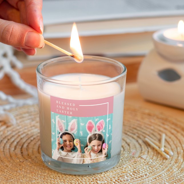 Adesivo Quadrado Páscoa Feliz e Rosa Moderno | Presente de Foto (Criador carregado)