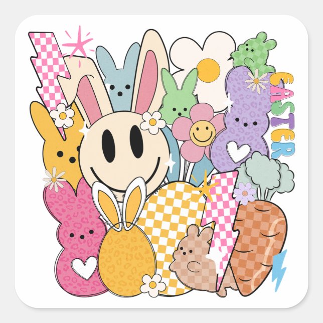 Adesivo Quadrado Páscoa retrô (Frente)