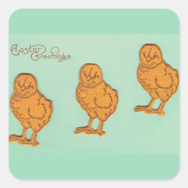 Adesivo Quadrado Páscoa Saudações Pintinhos Verde (Frente)