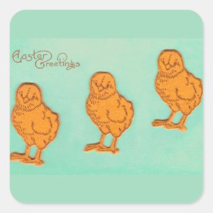 Adesivo Quadrado Páscoa Saudações Pintinhos Verde
