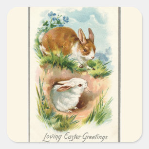 Adesivo Quadrado Páscoa Vintage Bunnies Loving