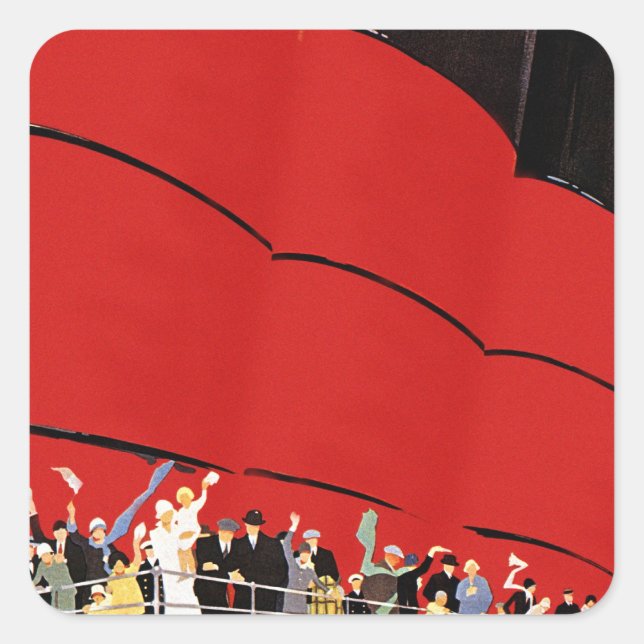 Adesivo Quadrado Passageiros Vintage de cruzeiros acenando tchau (Frente)