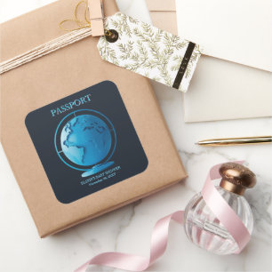 Adesivo Quadrado Passaporte de Bebê Viagem Globo Azul Chuvinha de B