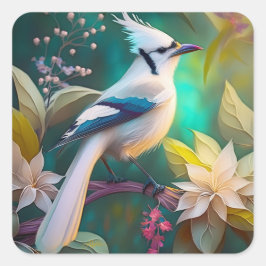Adesivo Quadrado Pássaro Branca de Teal Wing Jay Fantasy