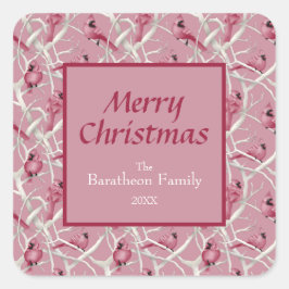 Adesivo Quadrado Pássaro Cardeal Rosa Moderno Feliz Natal