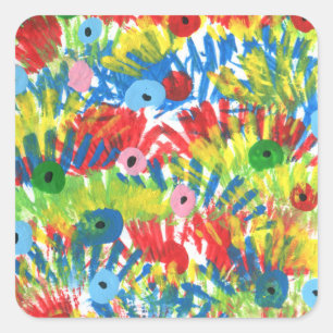 Adesivo Quadrado Pássaro Cauda Penas pintura de Abstrato
