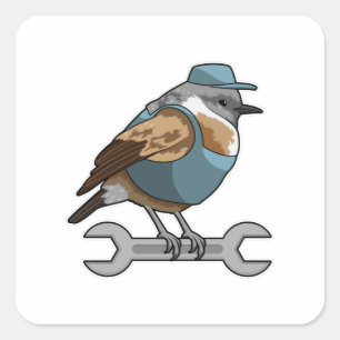 Adesivo Quadrado Pássaro como artesão com chave inglesa