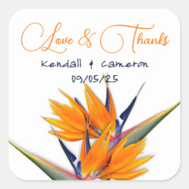 Adesivo Quadrado Pássaro do Casamento das Flores do Paraíso Obrigad